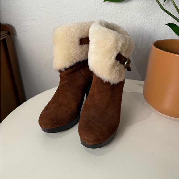 UGG Shoes - UGG Chestnut Suede Boots with Shearling Cuff